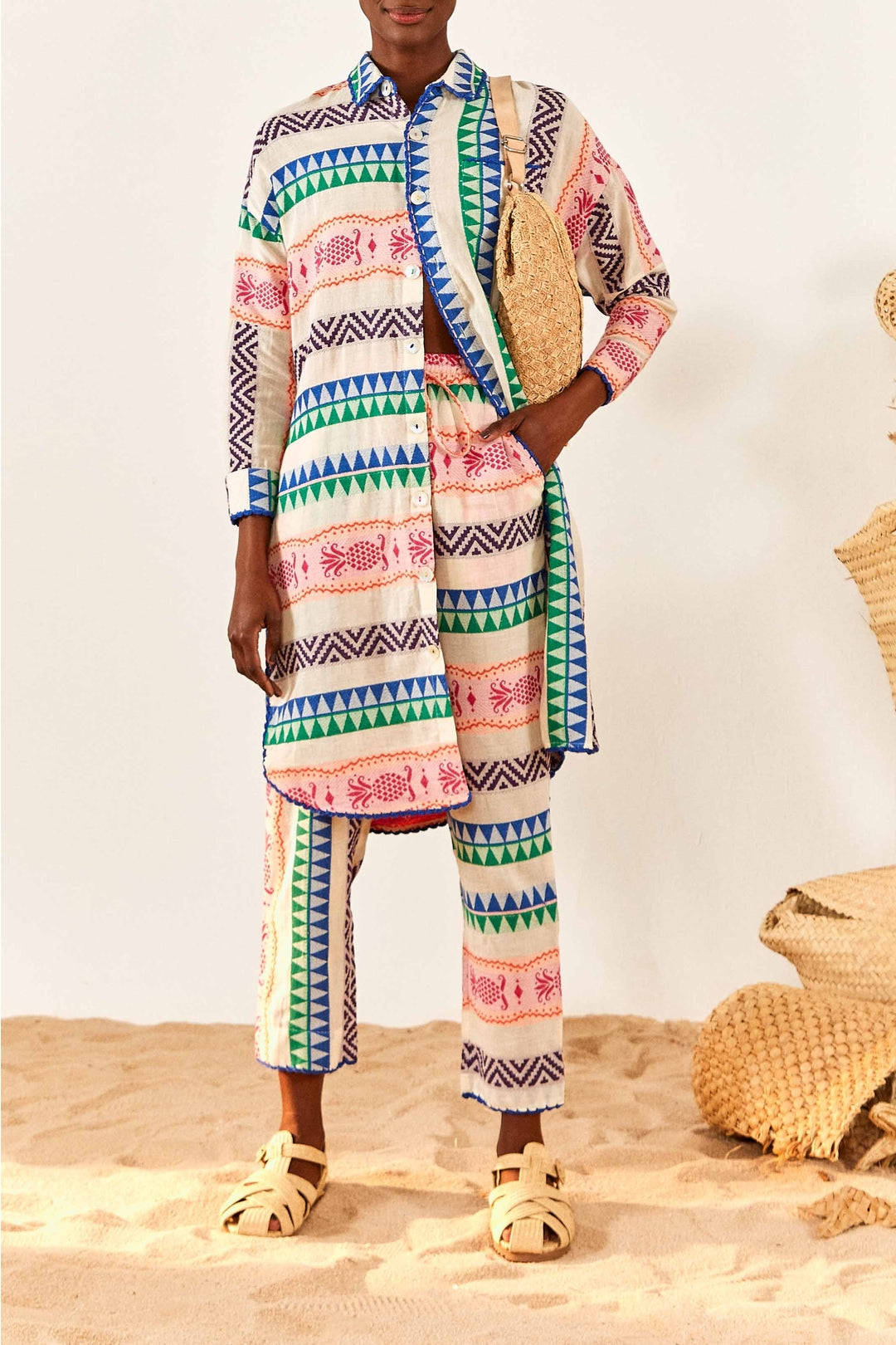 Chemise longue en jacquard Ananas en coton - Multicolor