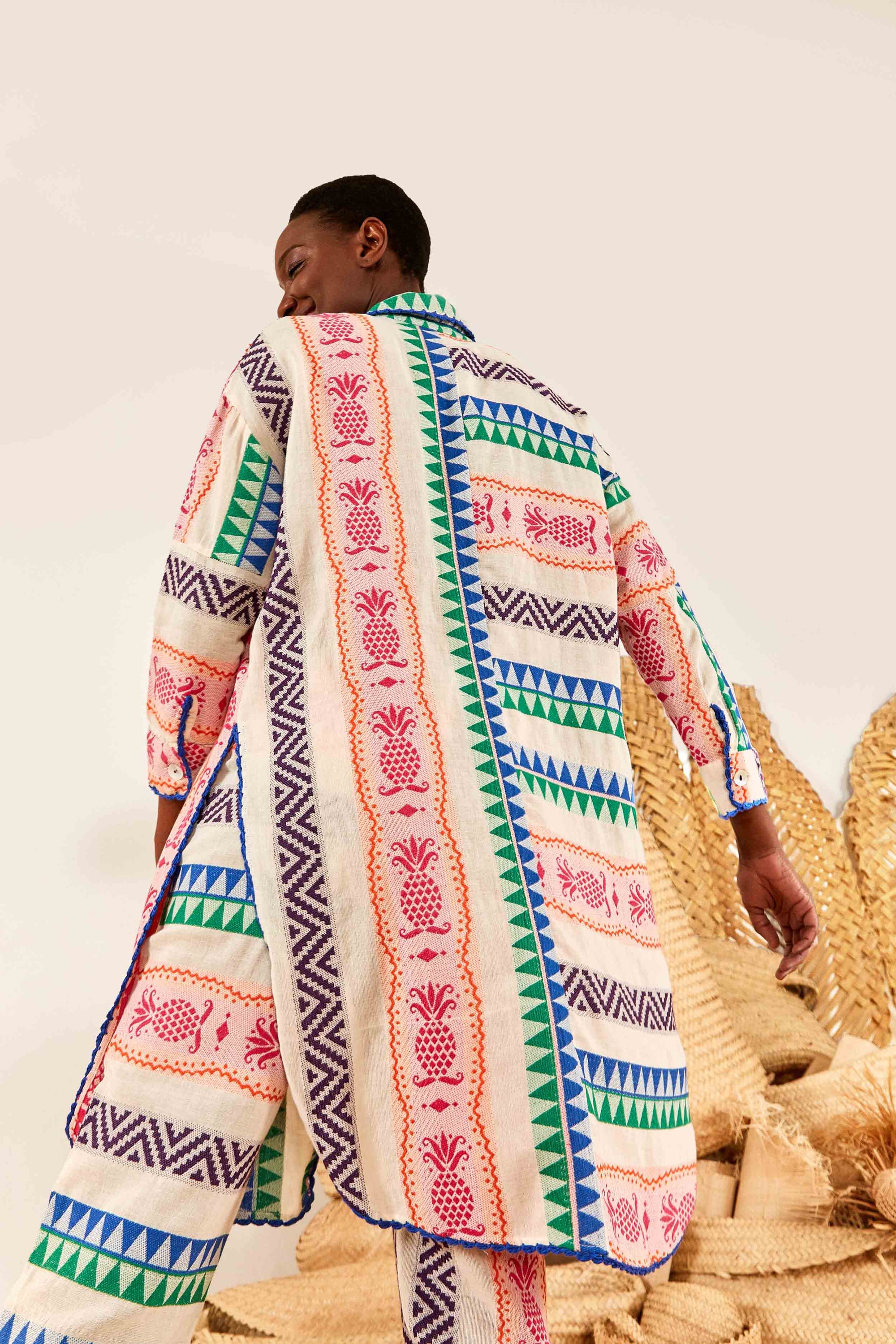 Chemise longue en jacquard Ananas en coton - Multicolor