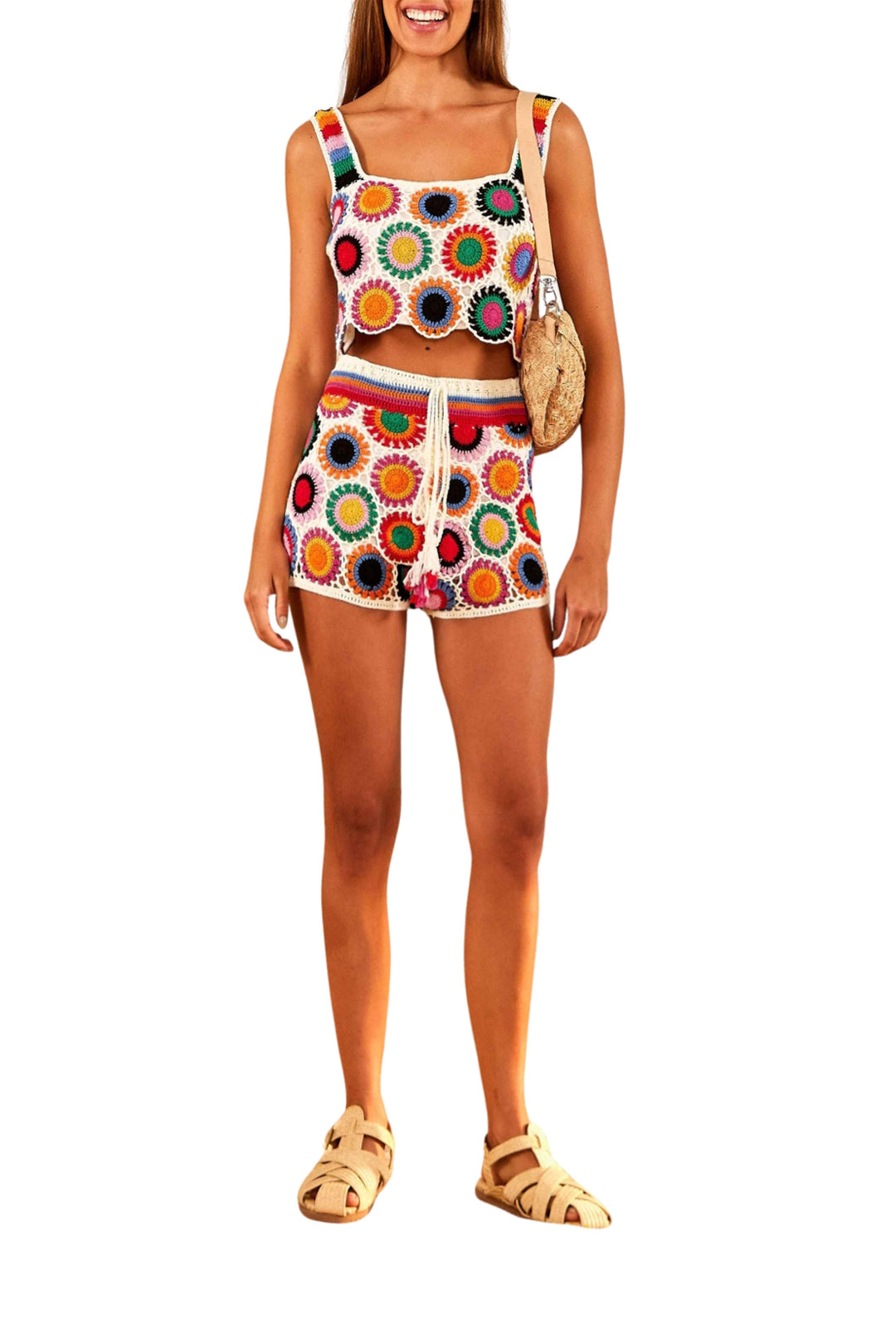 Top crochet Arc-en-ciel en coton - Multicolore