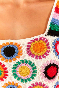 Top crochet Arc-en-ciel en coton - Multicolore