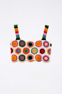 Top crochet Arc-en-ciel en coton - Multicolore