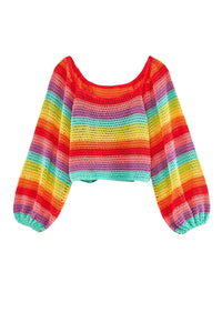 Pull à manches bouffantes en crochet - Multicolore