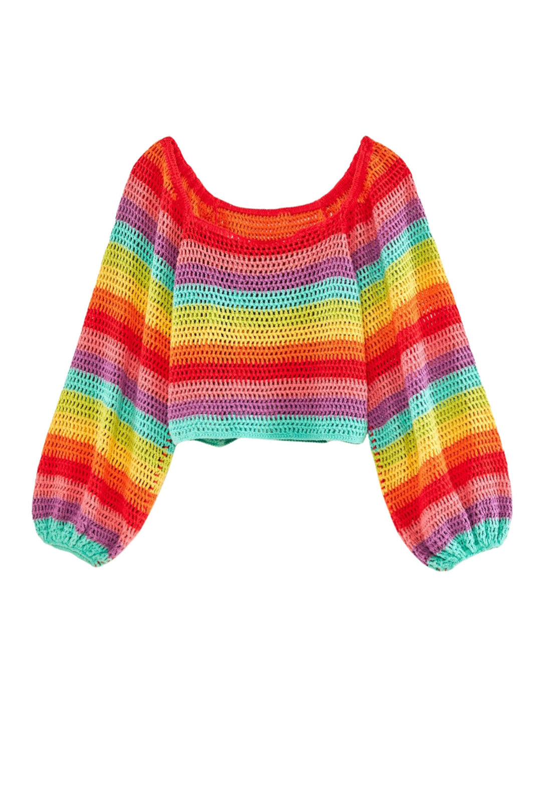 Pull à manches bouffantes en crochet - Multicolore