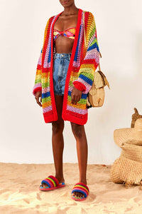 Cardigan en crochet en coton - Multicolore