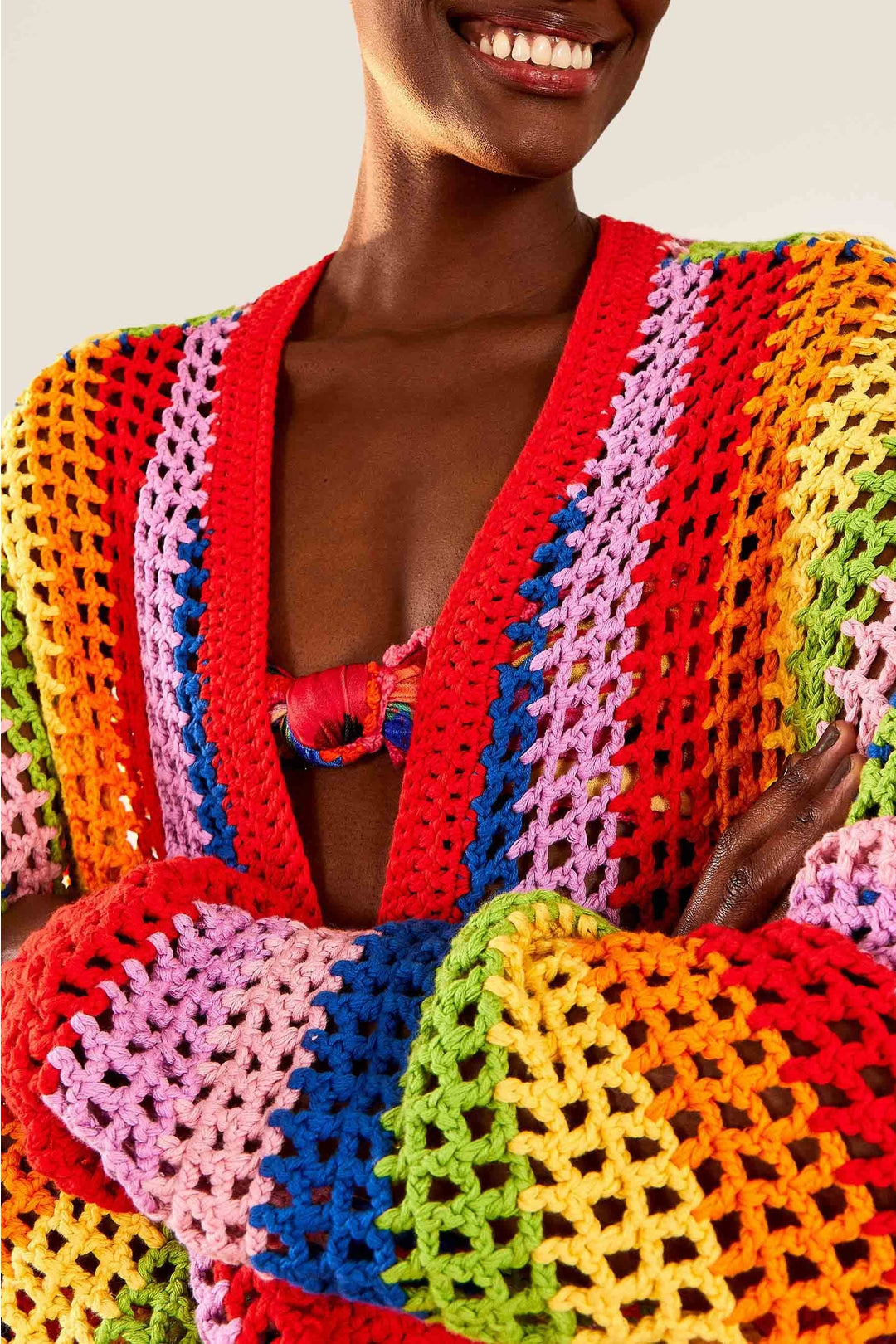 Cardigan en crochet en coton - Multicolore