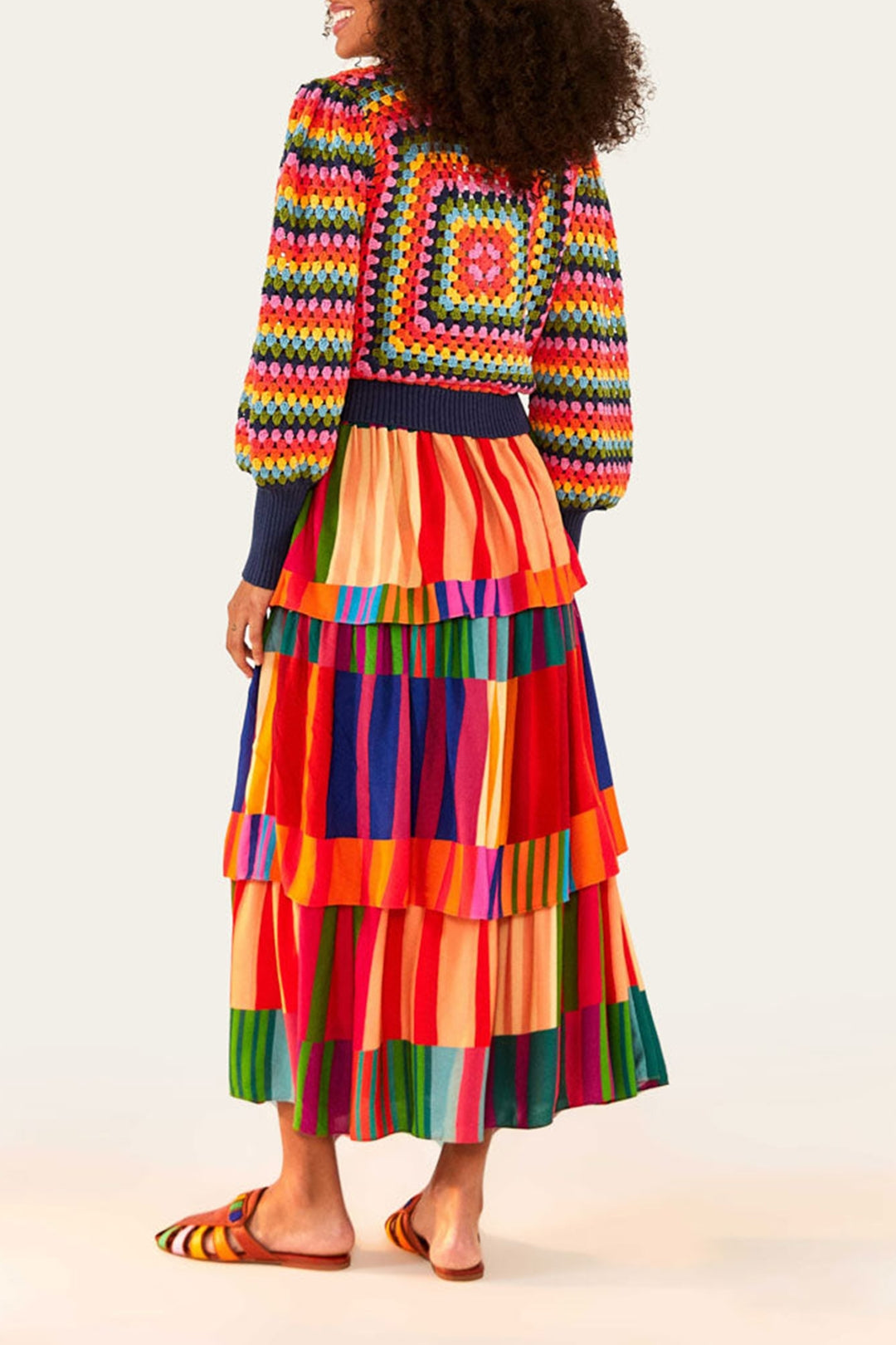 Pull Sunset Stripes en crochet en coton - Multicolore