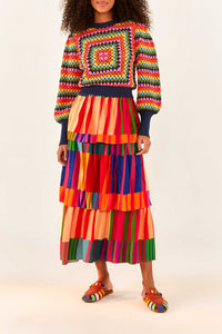 Pull Sunset Stripes en crochet en coton - Multicolore