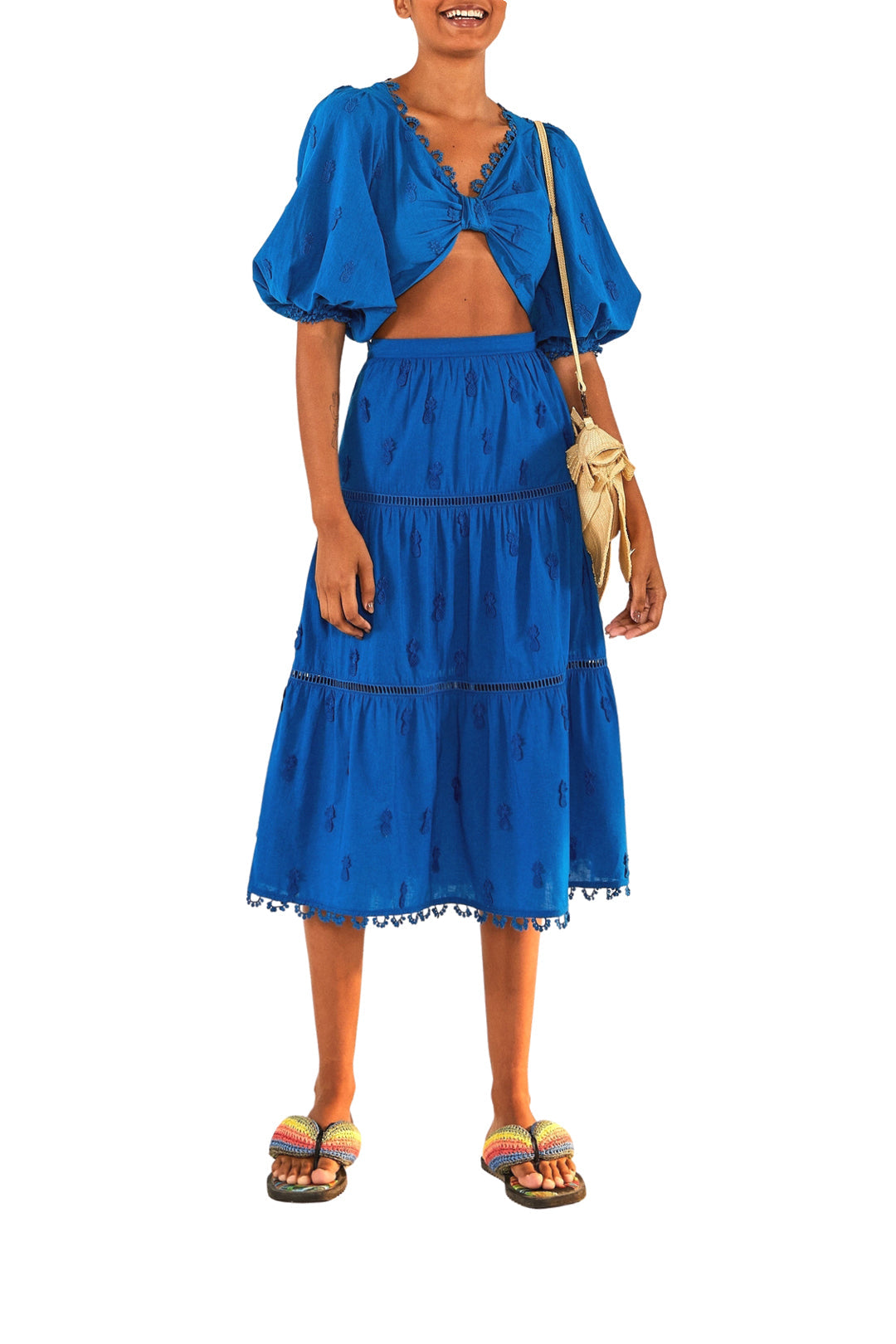 Jupe midi Ananas en coton - Bleu