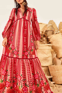 Robe longue Ananas en jacquard en coton - Rouge