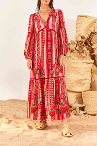 Robe longue Ananas en jacquard en coton - Rouge