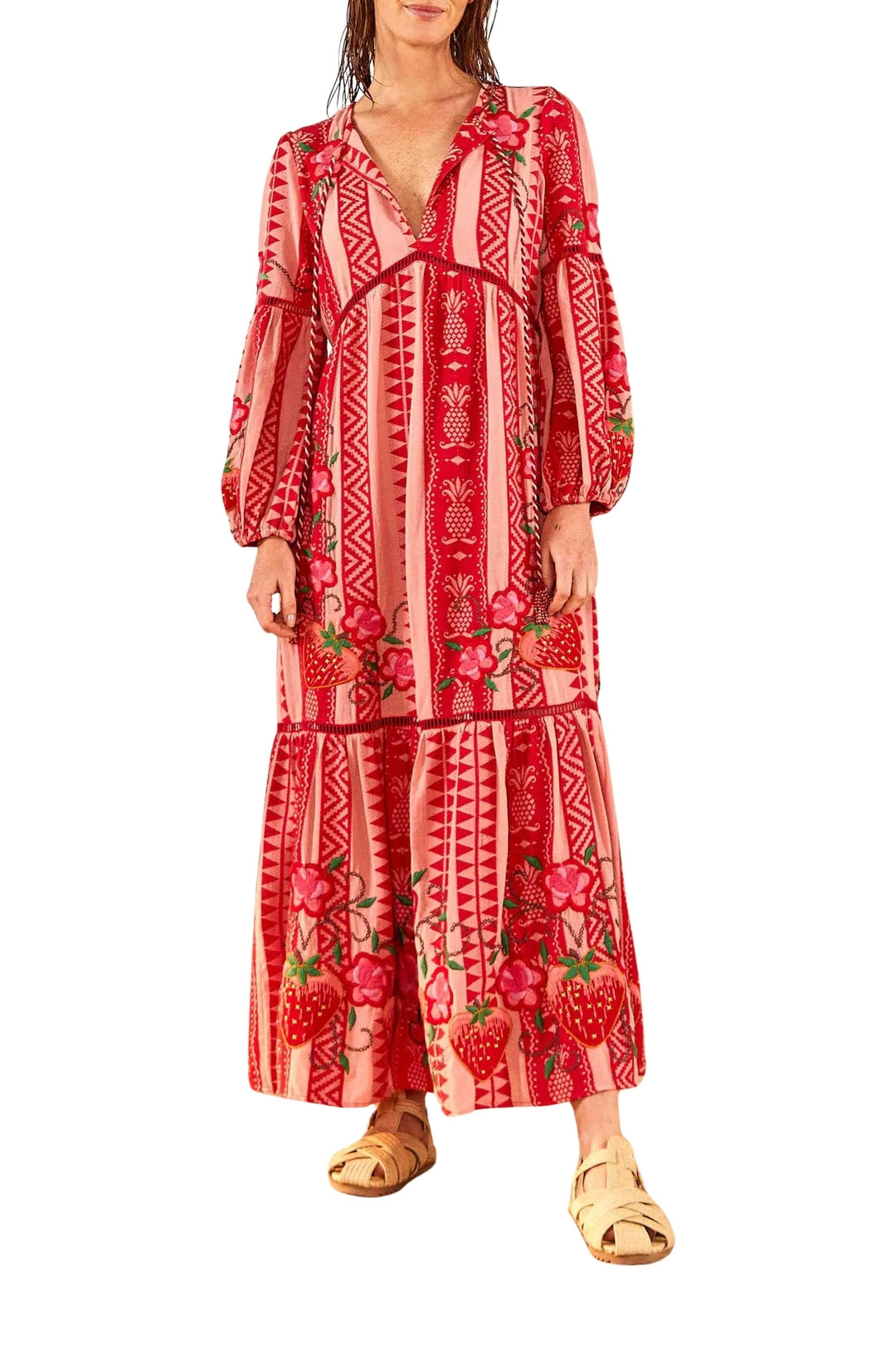 Robe longue Ananas en jacquard en coton - Rouge