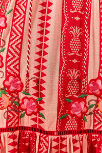 Robe longue Ananas en jacquard en coton - Rouge