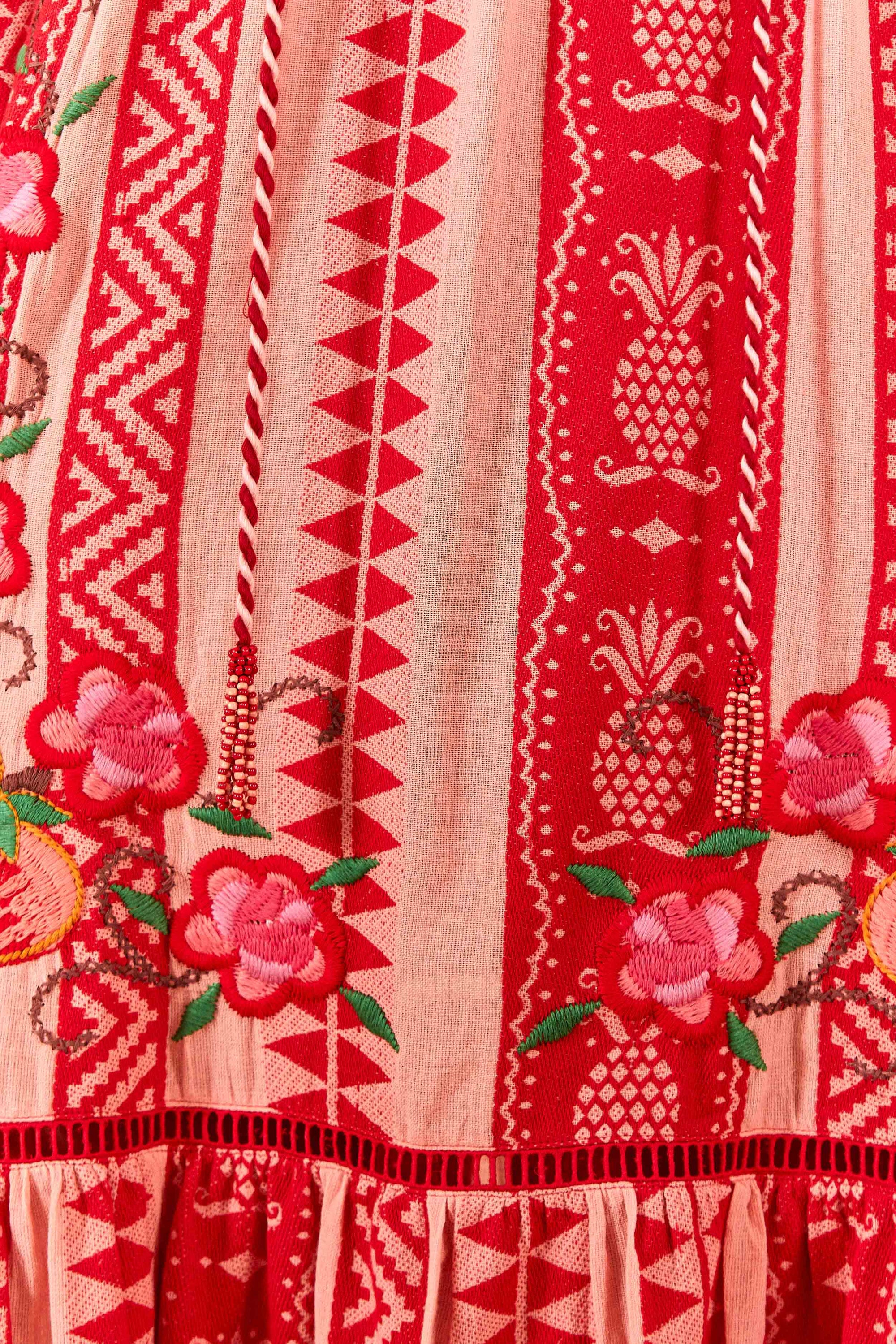 Robe longue Ananas en jacquard en coton - Rouge