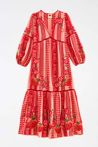 Robe longue Ananas en jacquard en coton - Rouge
