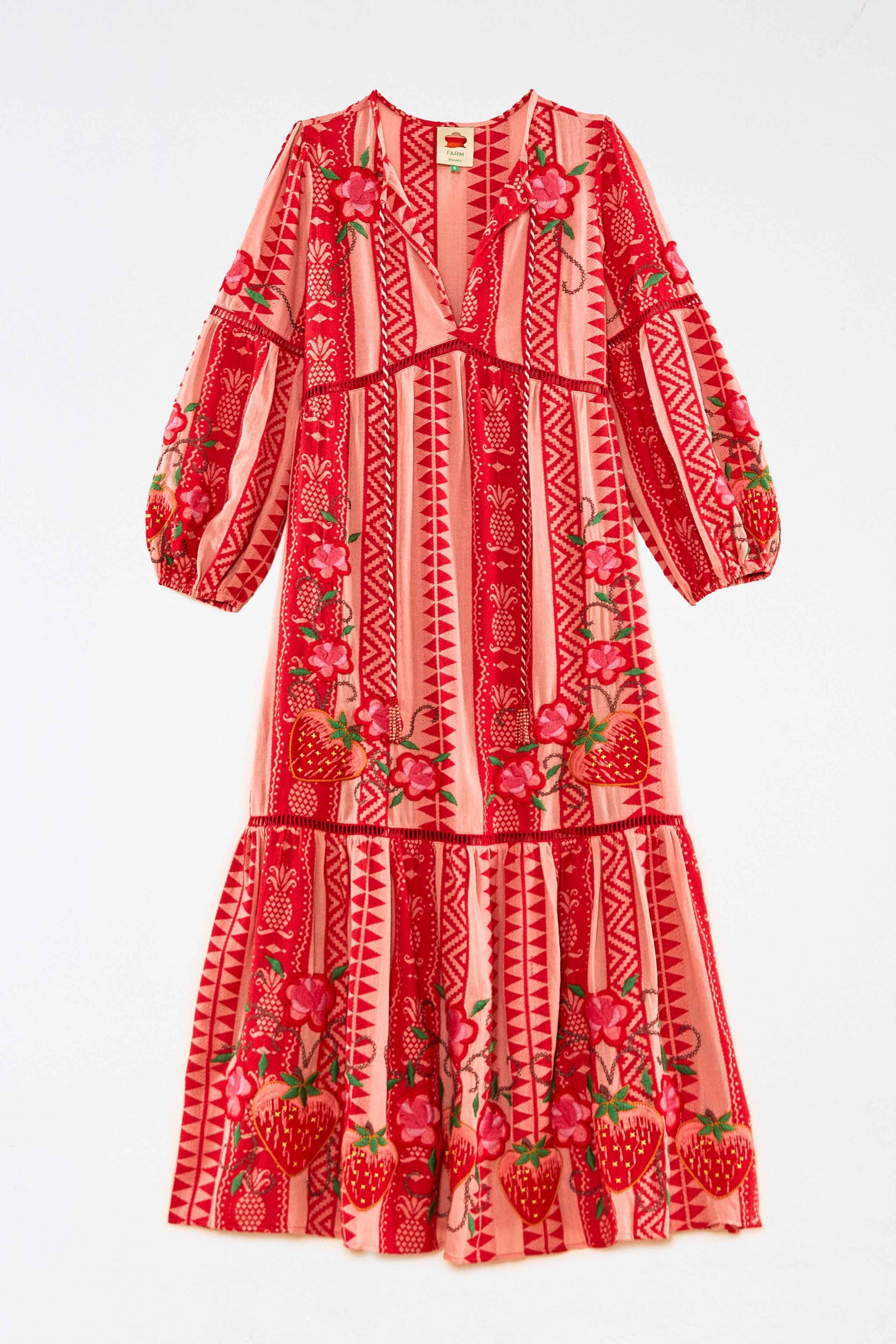 Robe longue Ananas en jacquard en coton - Rouge