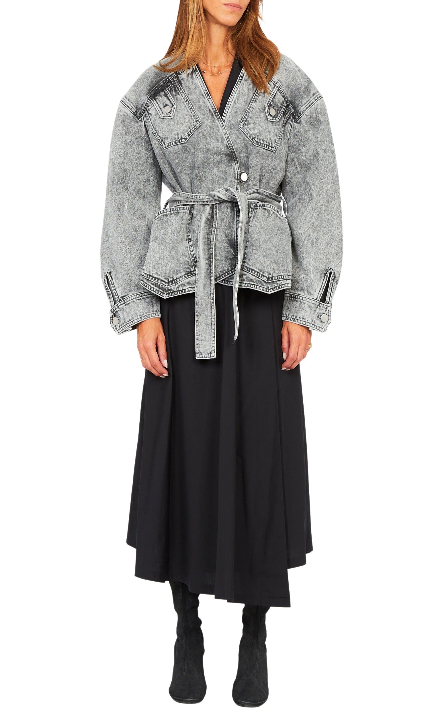 Veste trapèze en denim délavé - Gris Clair