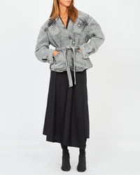 Veste trapèze en denim délavé - Gris Clair