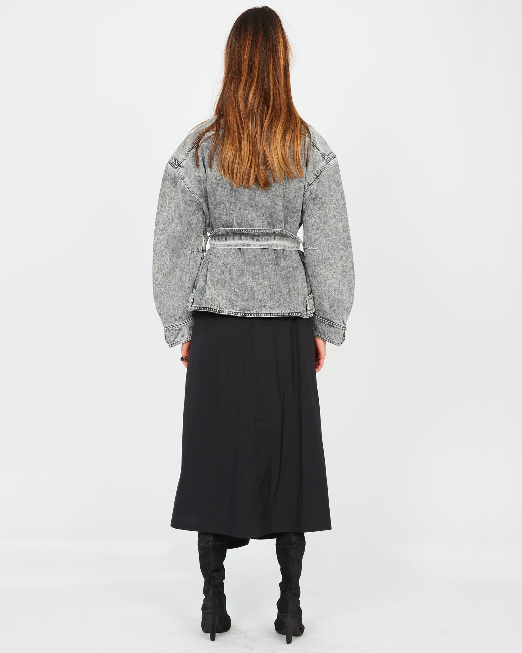 Veste trapèze en denim délavé - Gris Clair