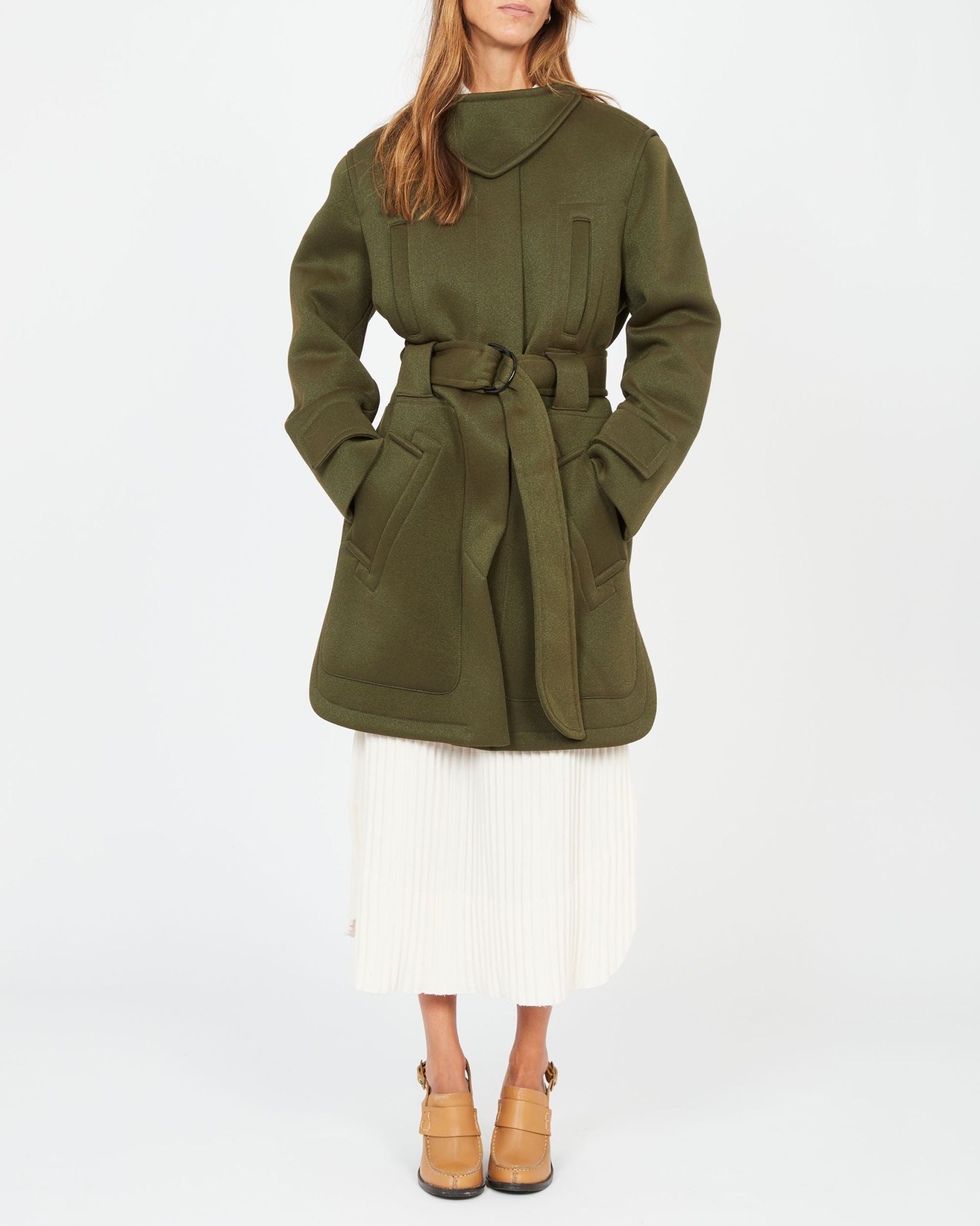 Manteau ceinturé en néoprène - Bronze khaki