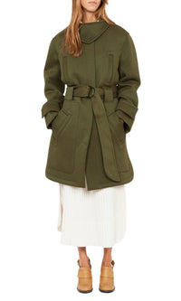 Manteau ceinturé en néoprène - Bronze khaki