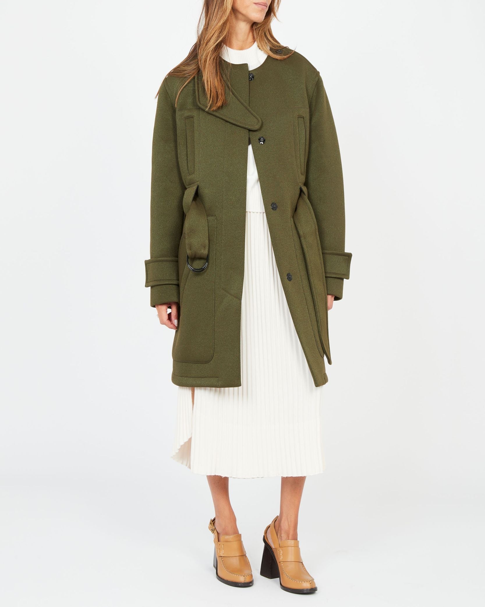 Manteau ceinturé en néoprène - Bronze khaki