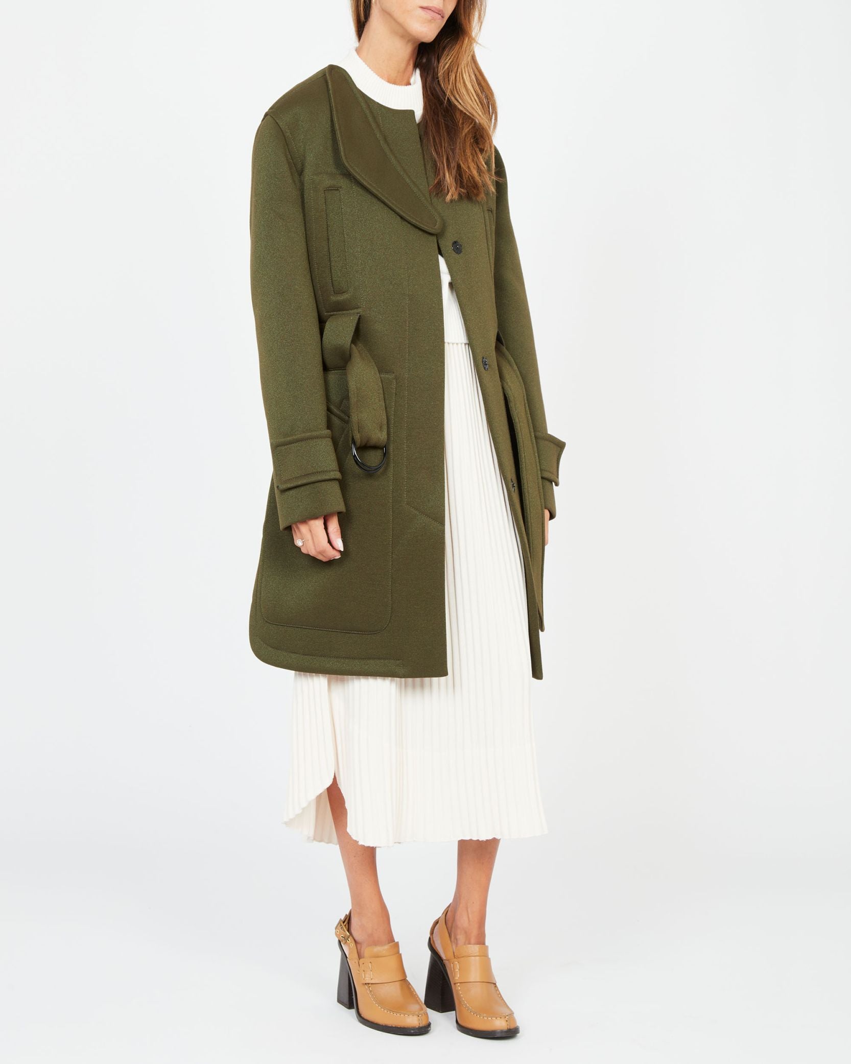 Manteau ceinturé en néoprène - Bronze khaki