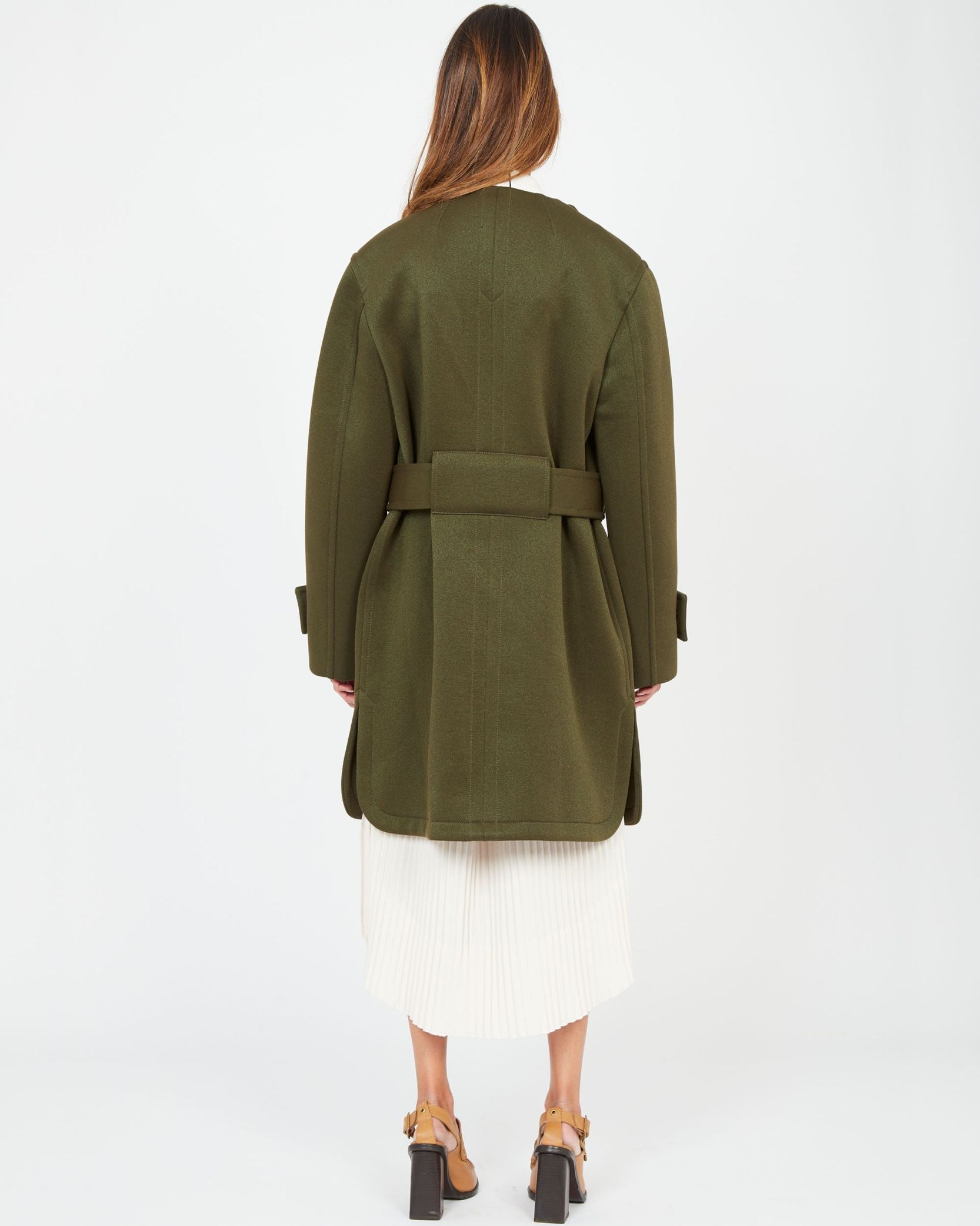 Manteau ceinturé en néoprène - Bronze khaki