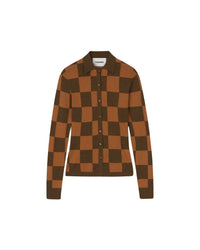 Cardigan Thalia en laine mérinos fine - Hazelnut & Cinnamon Check