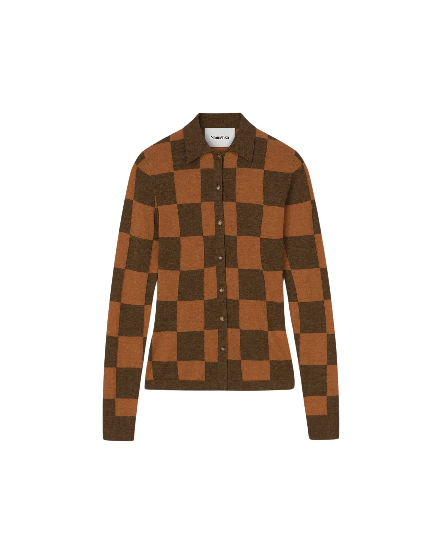 Cardigan Thalia en laine mérinos fine - Hazelnut & Cinnamon Check