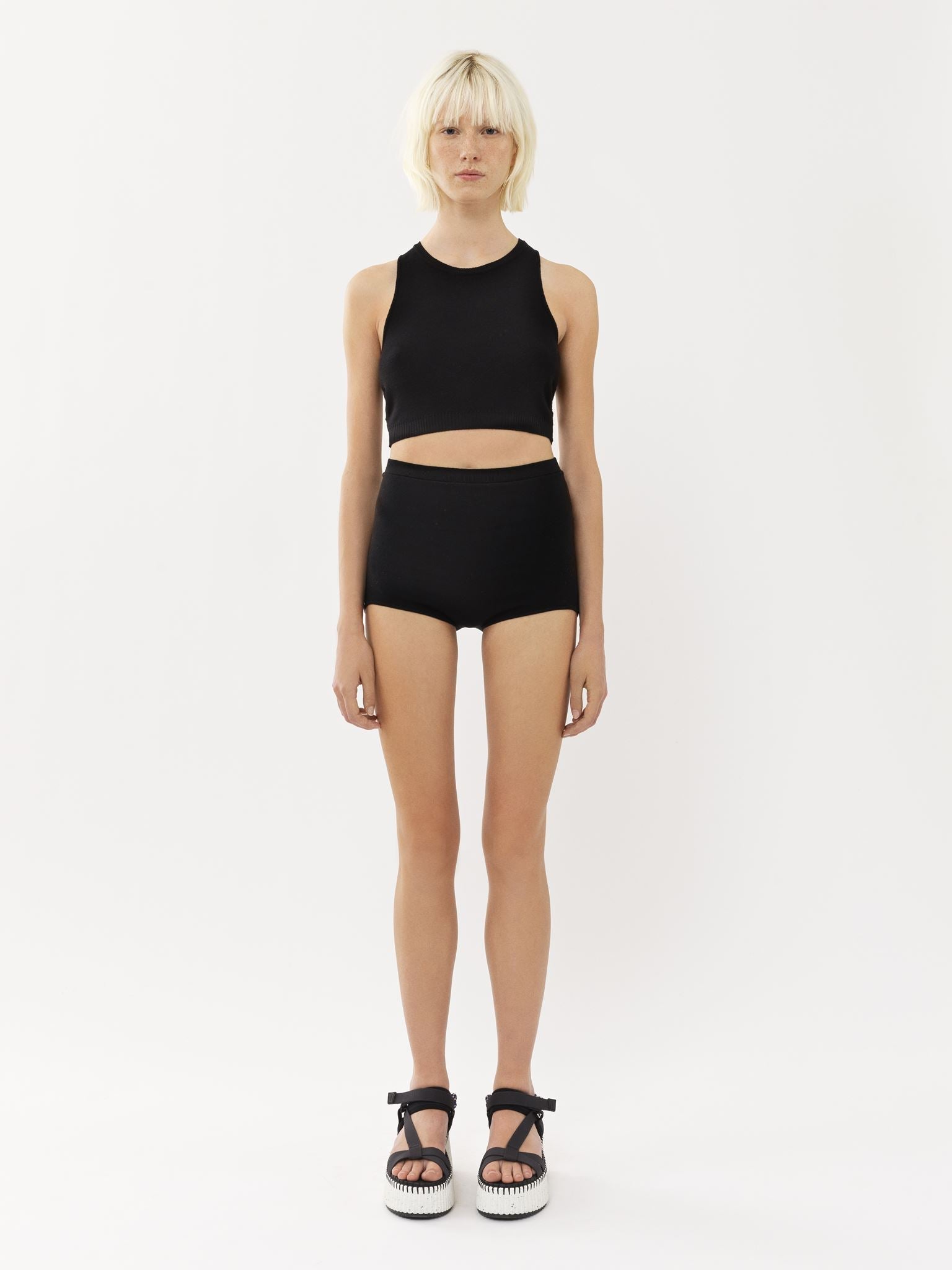 Shorty taille haute en laine - Noir