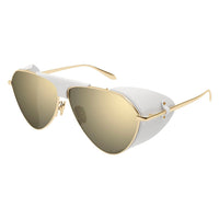 AA0067S Gold leather cover & bridge metal Sunglasses - Shiny Light Gold