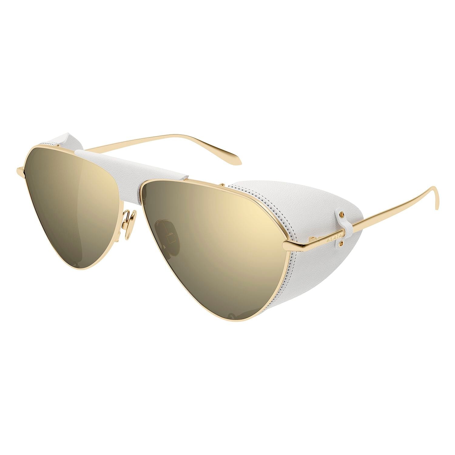 AA0067S Gold leather cover & bridge metal Sunglasses - Shiny Light Gold
