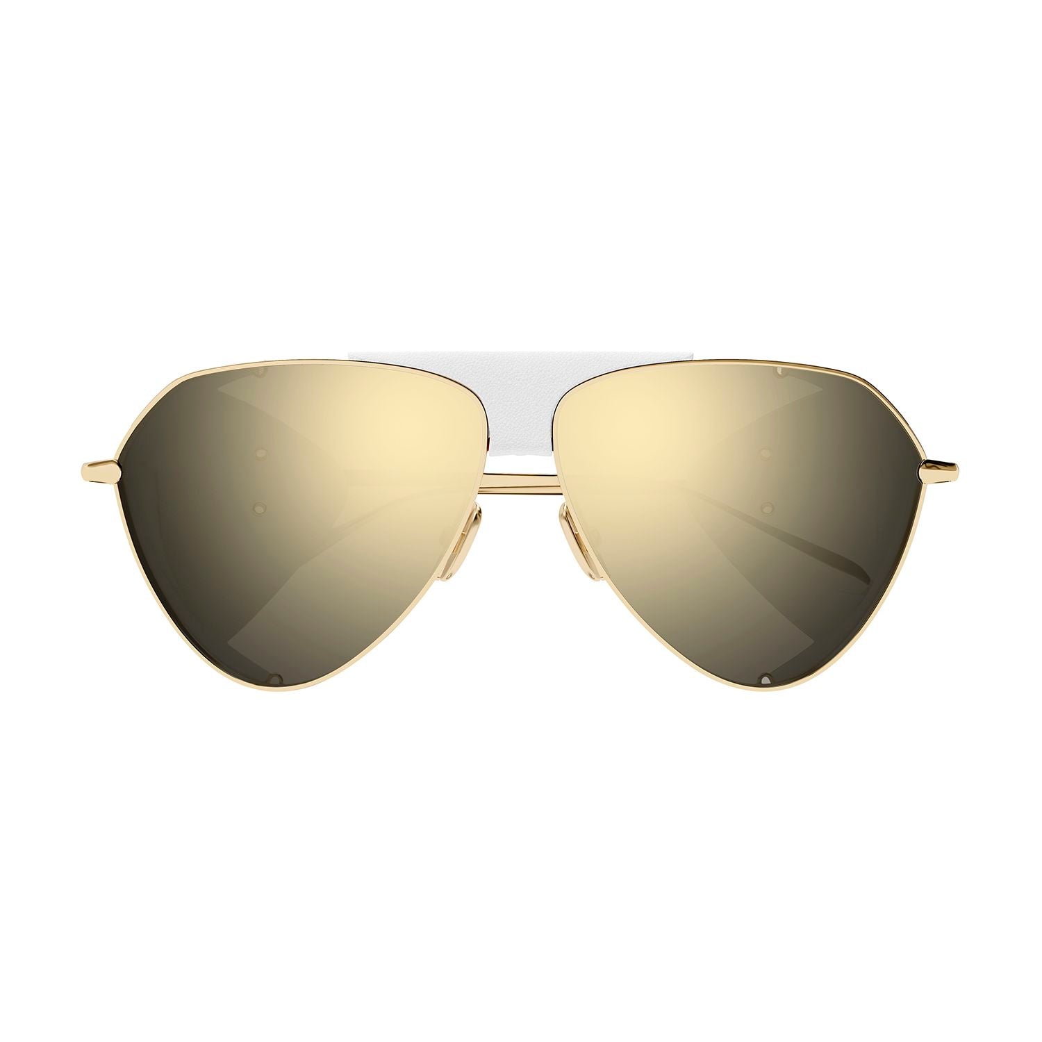 AA0067S Gold leather cover & bridge metal Sunglasses - Shiny Light Gold