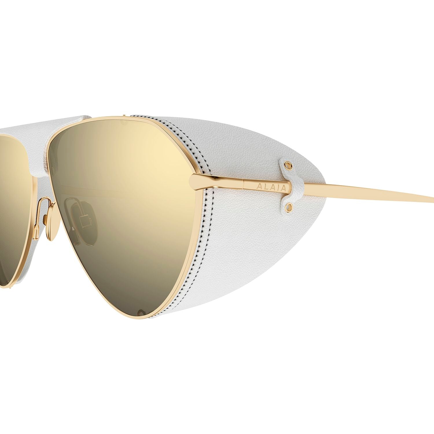 AA0067S Gold leather cover & bridge metal Sunglasses - Shiny Light Gold