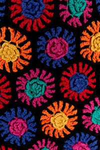 Robe courte à fleurs en crochet en coton - Multicolore