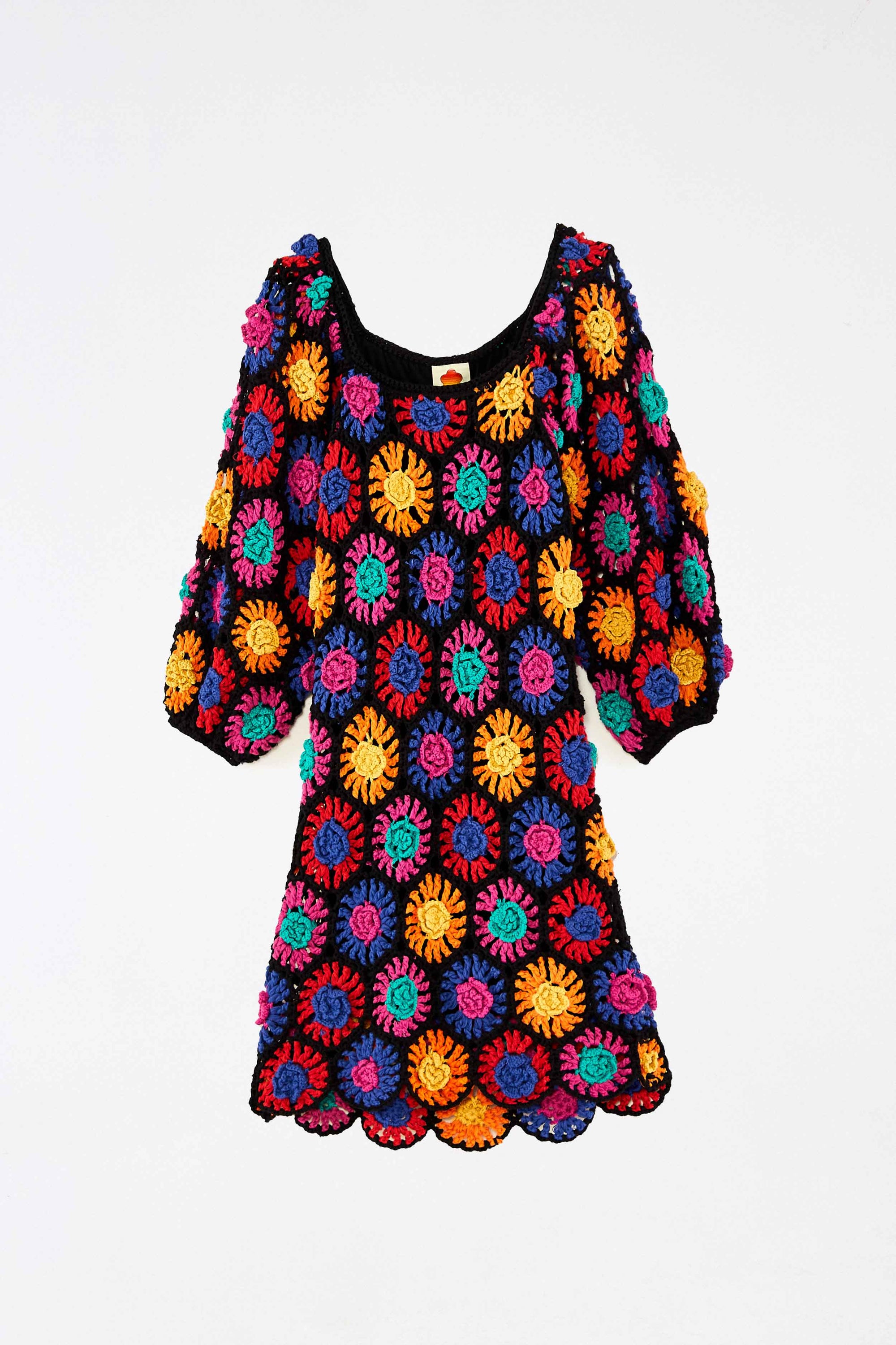 Robe courte à fleurs en crochet en coton - Multicolore