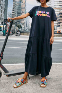 Robe longue In Happiness à manches courtes en coton - Noir
