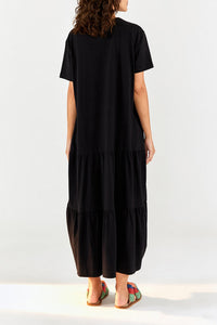 Robe longue In Happiness à manches courtes en coton - Noir