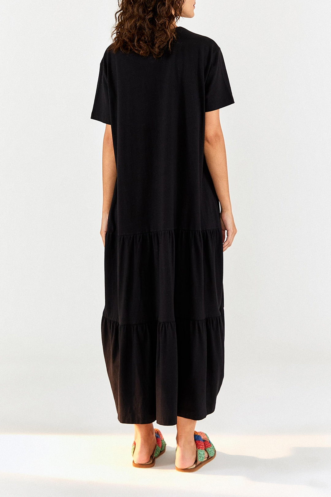 Robe longue In Happiness à manches courtes en coton - Noir