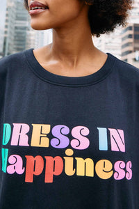Robe longue In Happiness à manches courtes en coton - Noir