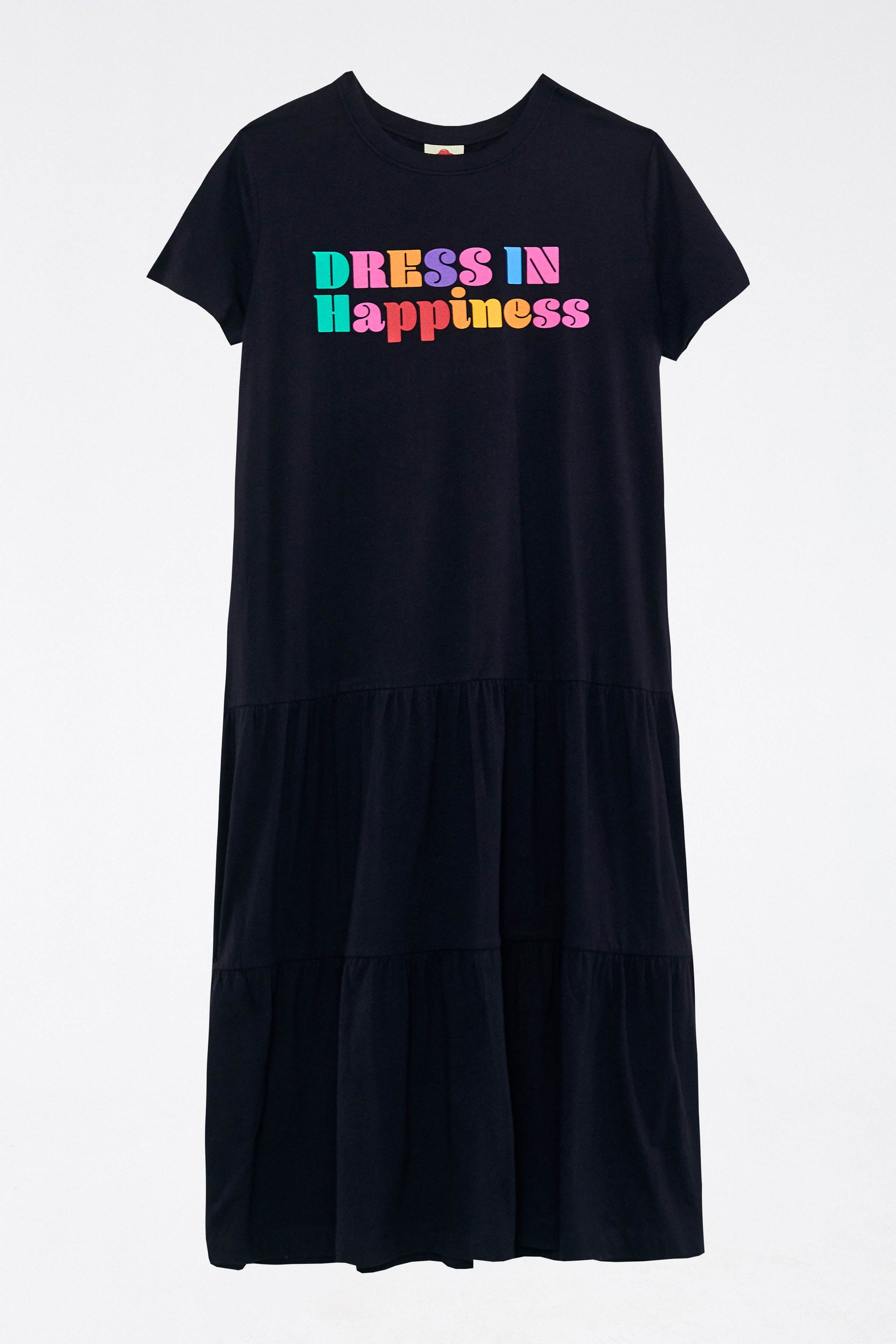 Robe longue In Happiness à manches courtes en coton - Noir