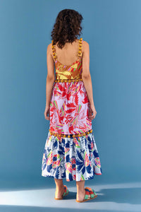 Robe longue Color Birds Balls en coton - Multicolore