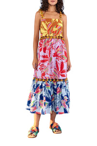 Robe longue Color Birds Balls en coton - Multicolore