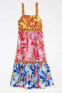 Robe longue Color Birds Balls en coton - Multicolore