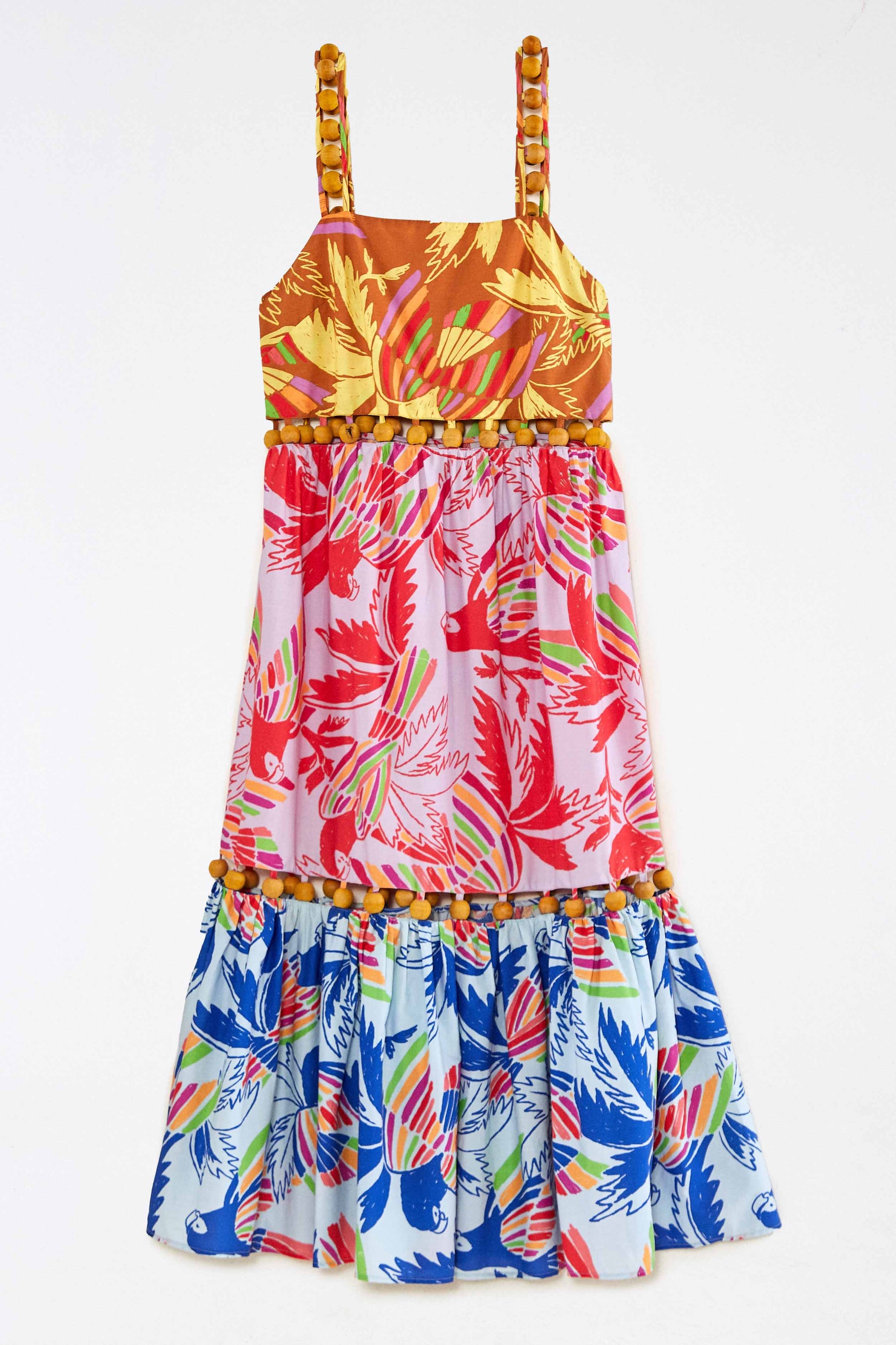Robe longue Color Birds Balls en coton - Multicolore