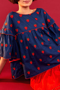 Blouse Strawberry Cross oversize en coton - Bleu