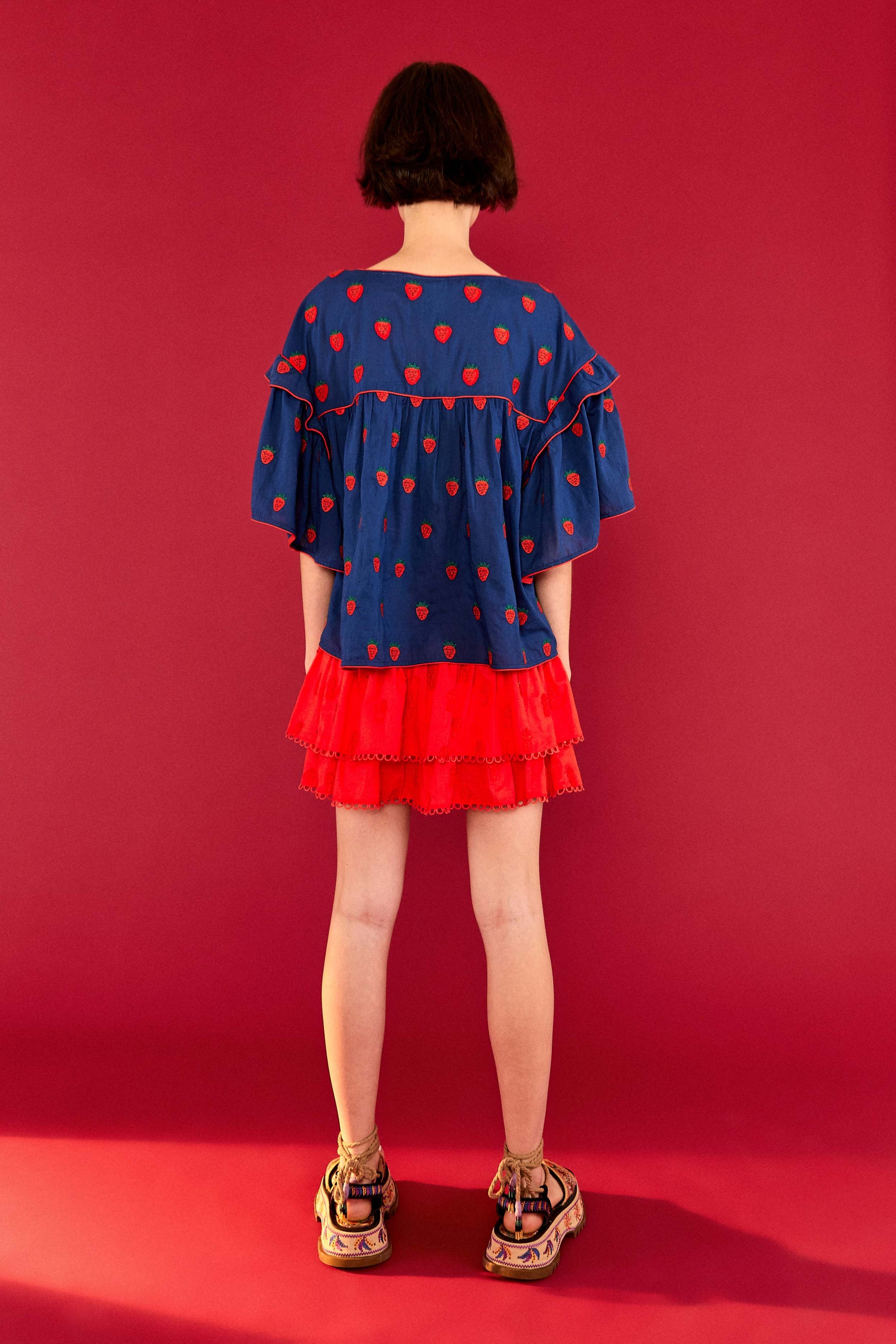 Blouse Strawberry Cross oversize en coton - Bleu