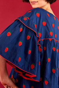 Blouse Strawberry Cross oversize en coton - Bleu