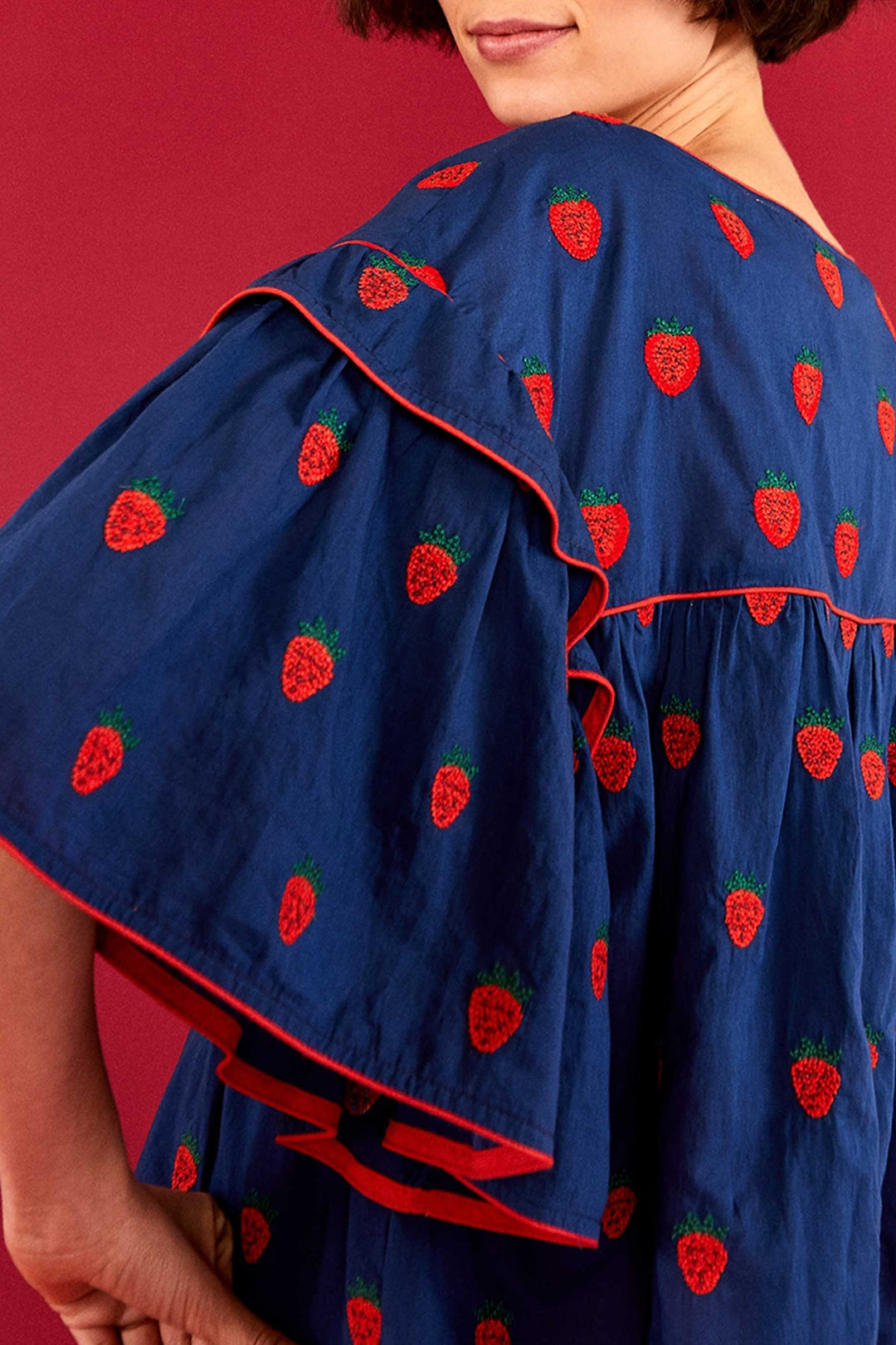 Blouse Strawberry Cross oversize en coton - Bleu