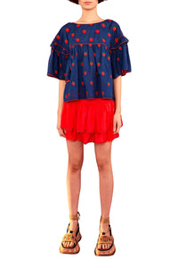 Blouse Strawberry Cross oversize en coton - Bleu